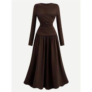 Ruched Long Sleeve A-Line Dress